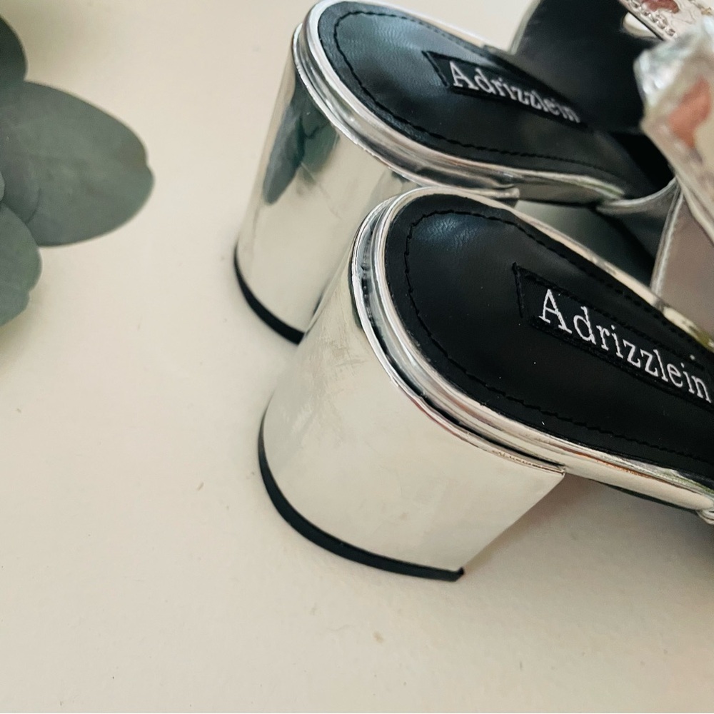ADRIZZLEIN Silver Double Strap Sling Back Mary Janes - Picture 5 of 9